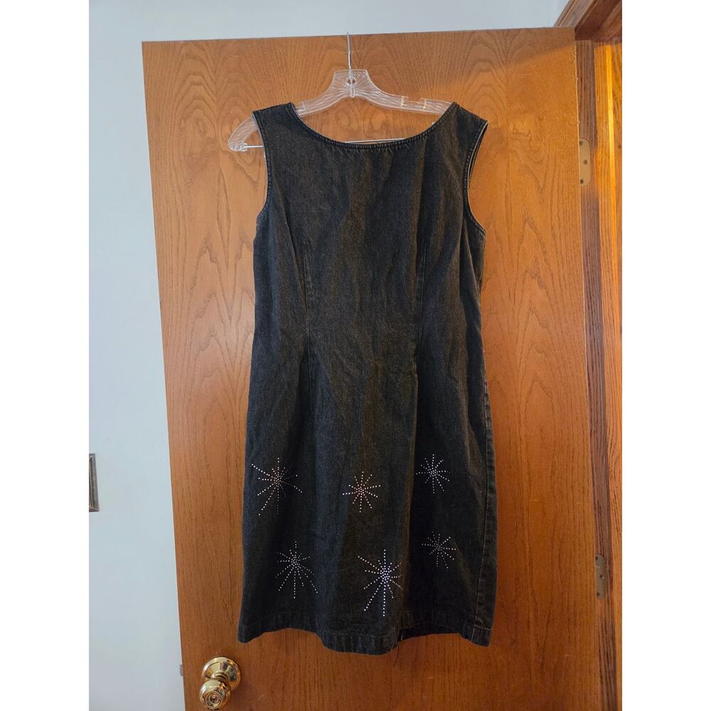 Newport News Vintage Firework Rhinestone 90s 2000s 12 Denim Black Dress GUC READ